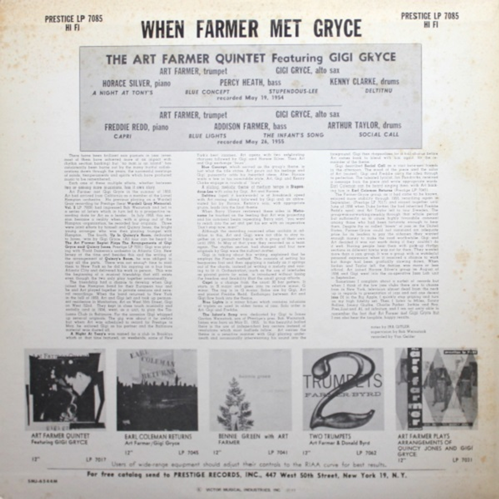 The Art Farmer Quintet Featuring Gigi Gryce / When Farmer Met Gryce (LP)