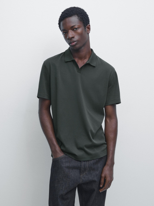 Massimo Dutti Поло из 100% хлопка с короткими рукавами, бутылочный