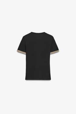 ZARA ФУТБОЛКА С МЕТАЛЛИЗИРОВАННОЙ НИТЬЮ, ЧЕРНЫЙ