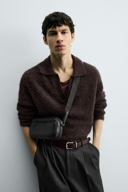 ZARA ГЛАДКАЯ СУМКА ЧЕРЕЗ ПЛЕЧО, ЧЕРНЫЙ