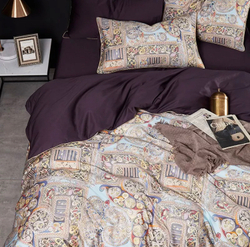 Постельное белье ЕВРО (двуспалка) Египедский Хлопок Египедский узоры на коричневом