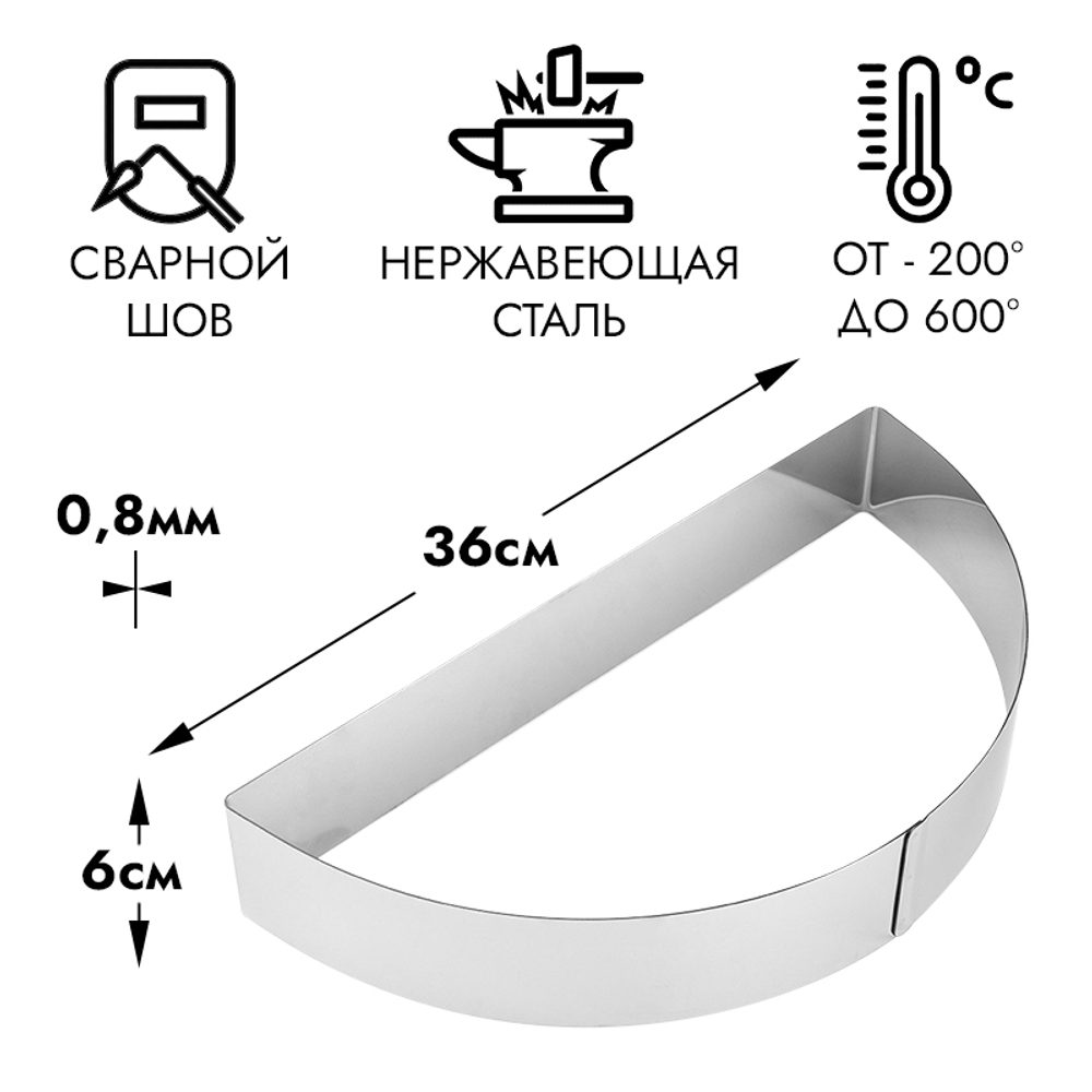 Форма металлическая ПОЛУКОЛЬЦО d-36см, h-6см