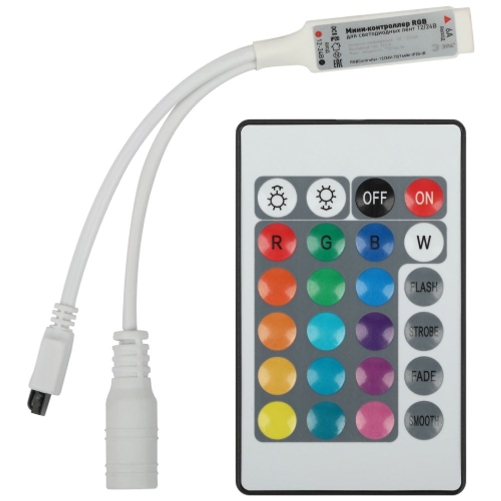 Контроллер ЭРА мини для светодиодной ленты с ИК пультом RGBController-12/24V-72/144W-IP20-IR | Контроллеры