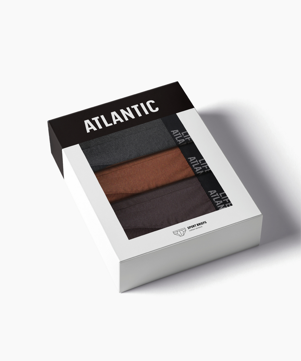 Мужские трусы слипы спорт Atlantic, набор 3 шт., хлопок, тёмно-серый меланж + медно-багряный меланж + коричневый меланж, 3MP-209