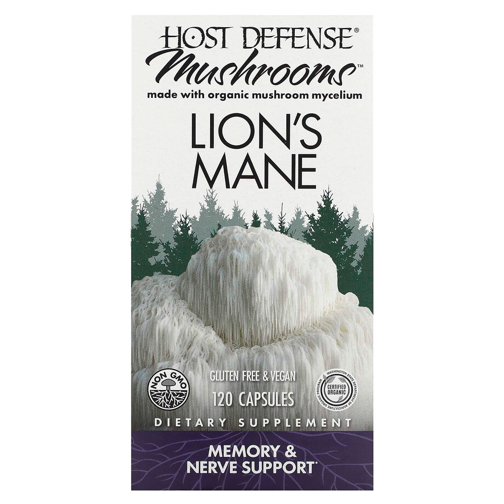 Host Defense, Mushrooms, ежовик гребенчатый, 120 капсул (0,5 г в 1 капсуле)