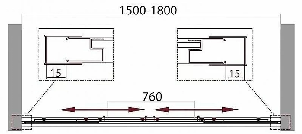 Душевая дверь BELBAGNO UNIQUE-BF-2-150/180-C-Cr стекло прозрачное/профиль хром