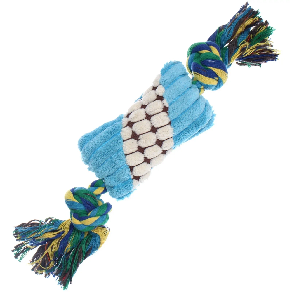 Игрушка для щенков, собак мелких и средних пород «Косточка с канатом», цвет голубой, с пищалкой, 22*6см (лейбл)