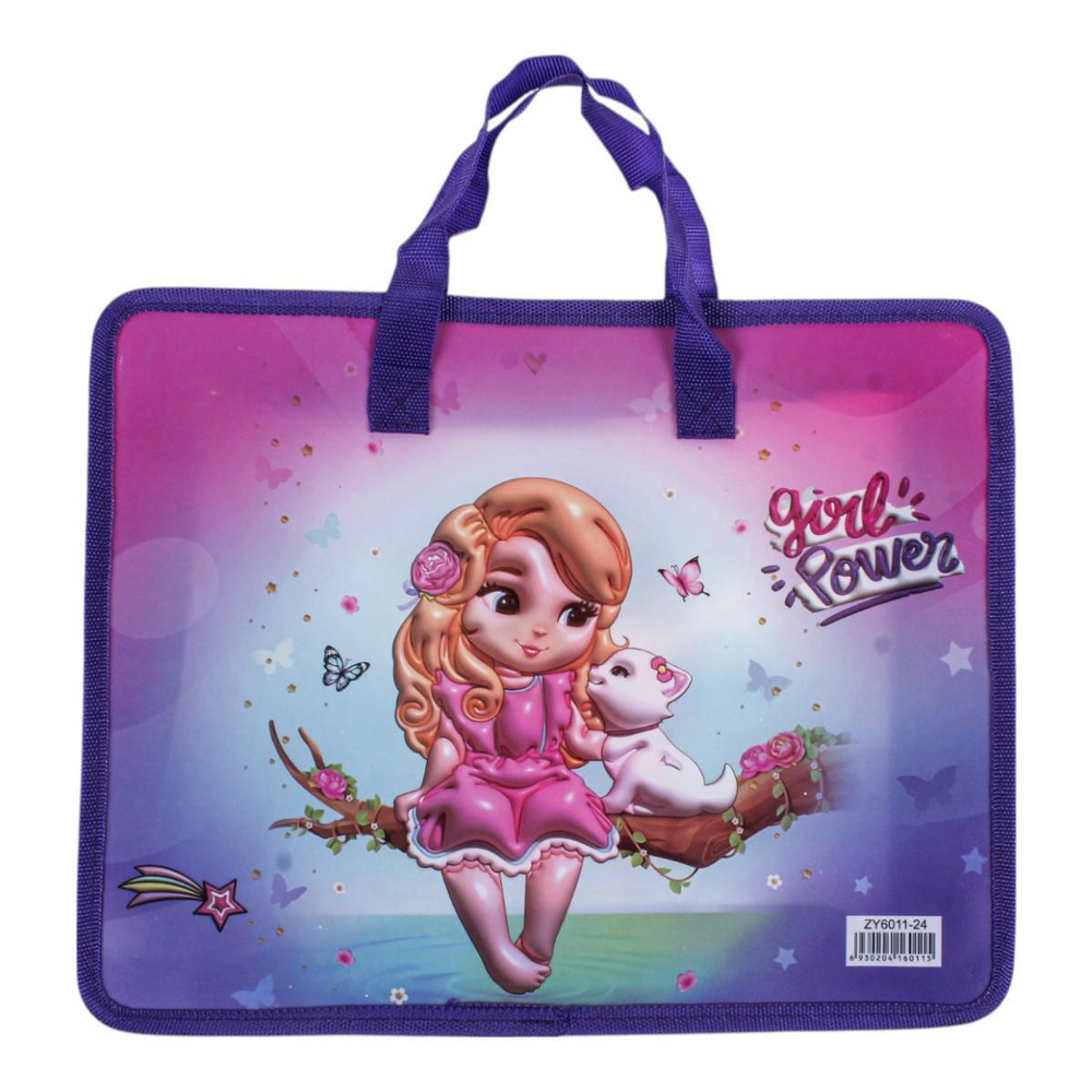 Папка с ручками А4, пластик, на молнии, 80мм, микс 12 дизайнов.