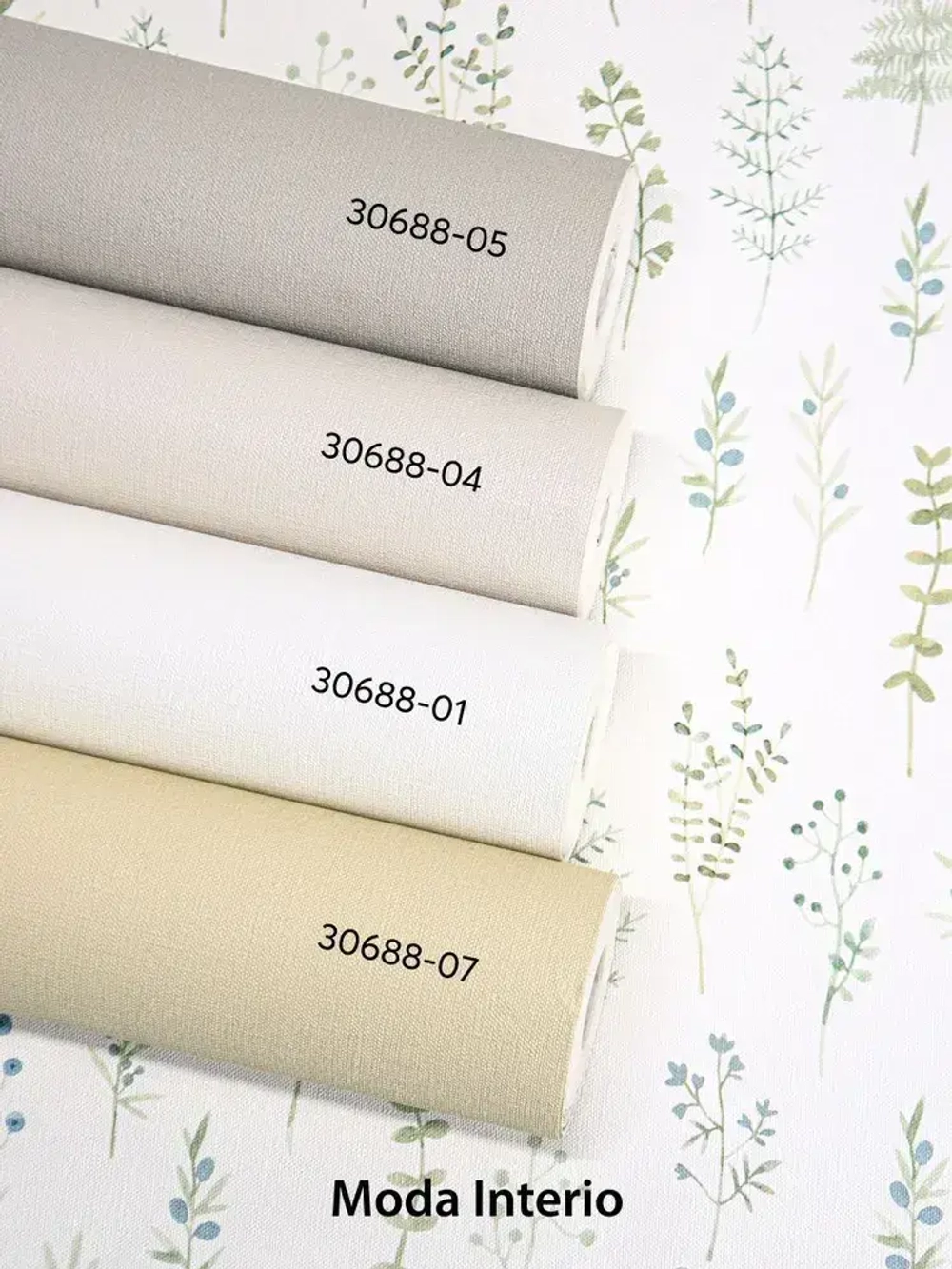 Обои флизелиновые Provance (Moda Interio), прованс веточки сине-зеленые, для прихожей, метровые