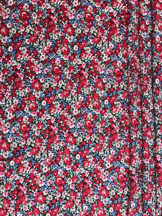 Штапель принт цветы мелкие розов/малинов/голубой на черном  BST3405 D02C1