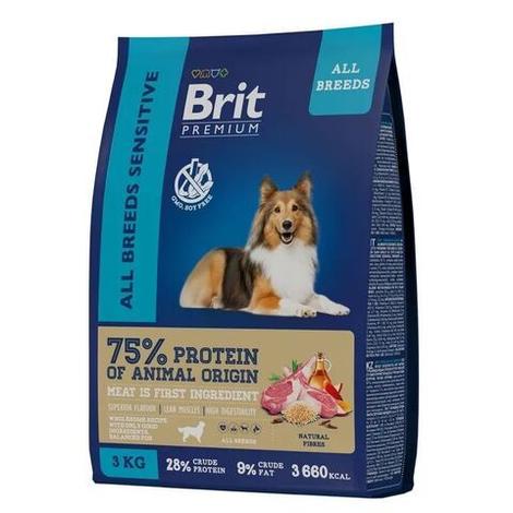 Корм для собак сухой BRIT PREMIUM "Dog Sensitive" для взрослых животных с чувствительным пищеварением, с ягнёнком и индейкой, 3 кг