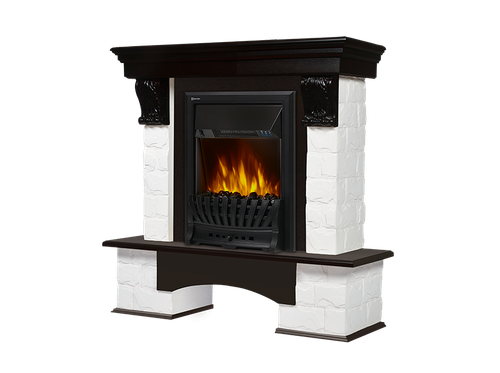 Портал Firelight Forte Classic камень белый, шпон темный дуб