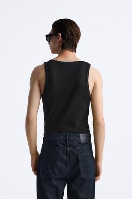 ZARA ФУТБОЛКА В РУБЧИК БЕЗ РУКАВОВ, ЧЕРНЫЙ