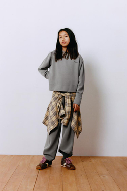 ZARA БРЮКИ WIDE LEG В РУБЧИК ИЗ МОДАЛА, СЕРЫЙ