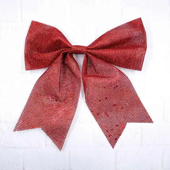Бант Бриджит 24x28 см., 1 шт., красный с пайетками, Christmas DeLuxe (88106)