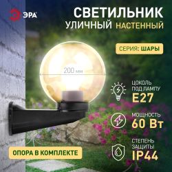 Садово-парковый светильник ЭРА НБУ 01-60-205 шар дымчатый настенный IP44 Е27 max60Вт d200mm