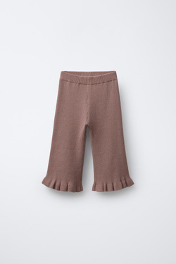 ZARA ТРИКОТАЖНЫЕ БРЮКИ С ВОЛАНАМИ, ПУДРОВО-РОЗОВЫЙ