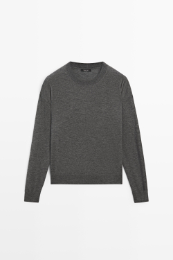 Massimo Dutti Джемпер тонкой вязки из шерсти, темно-серый