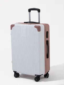 Чемодан большой 26", кодовый замок, цвет белый/розовый