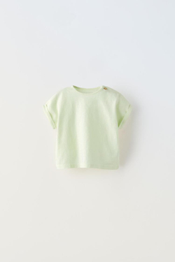 ZARA ФУТБОЛКА С ПУГОВИЦАМИ, СВЕТЛО-ЗЕЛЕНЫЙ