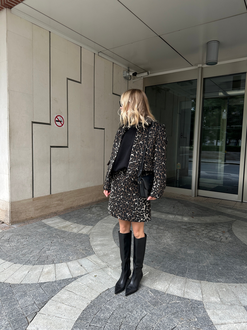 Юбка из смесовой шерсти на поясе мини леопард