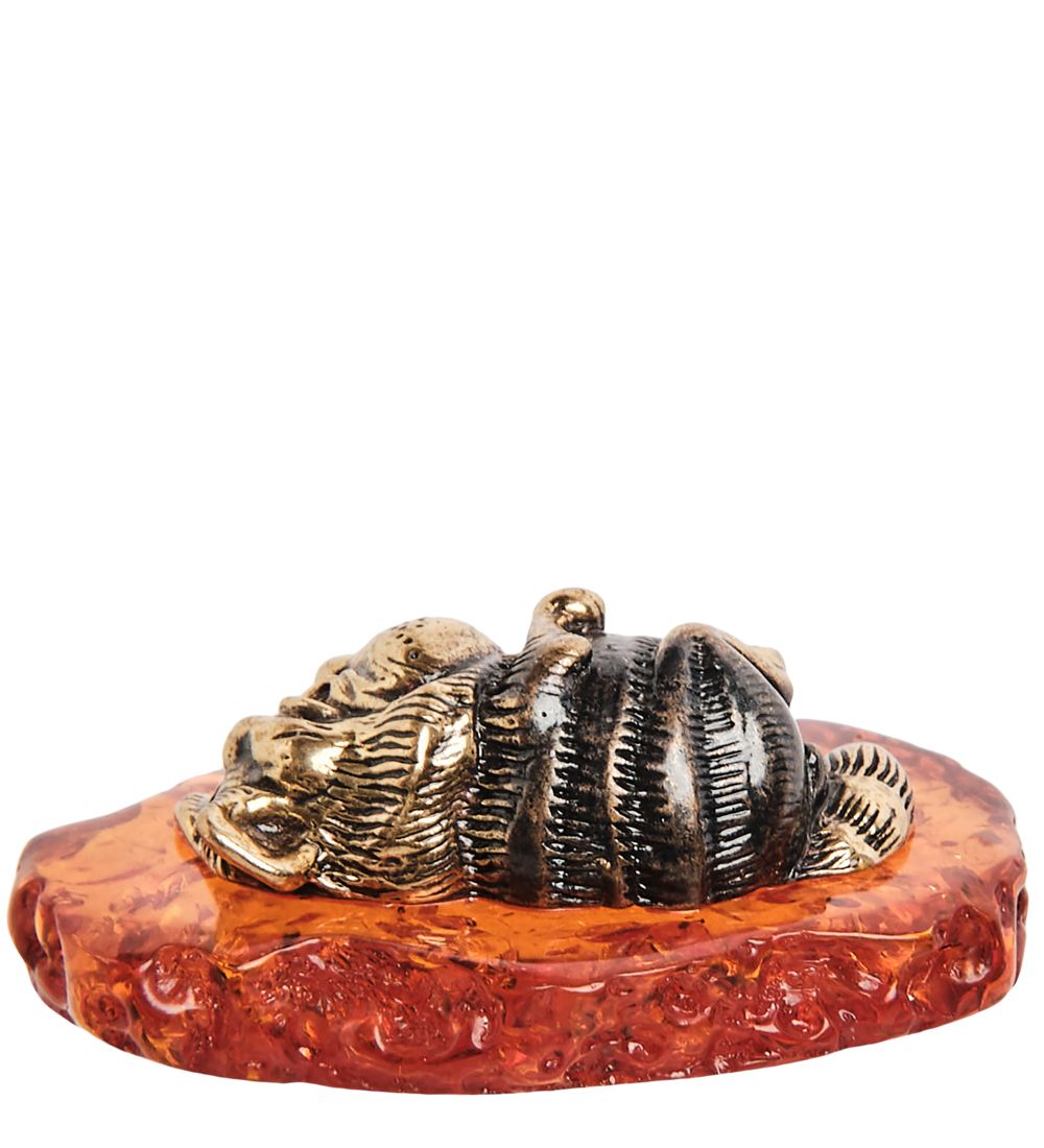 Народные промыслы AM-1031 Фигурка «Кот на коврике» (латунь, янтарь)