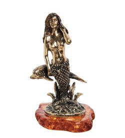 Народные промыслы AM-1390 Фигурка «Русалка с дельфином» (латунь, янтарь)