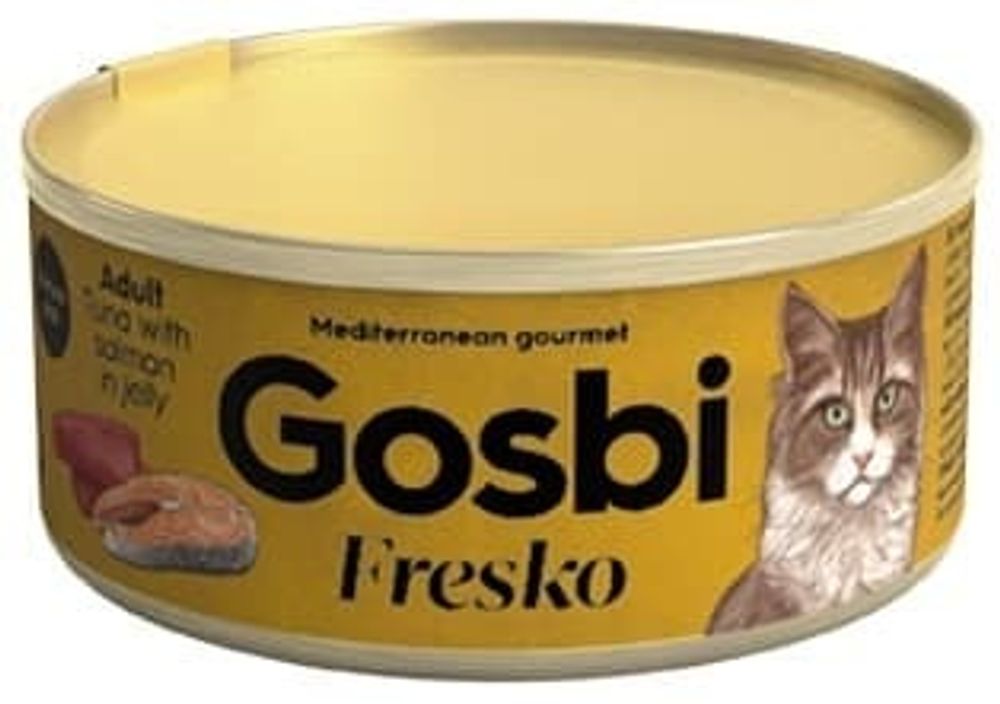 Gosbi 70г FRESKO Дополнительный корм для кошек. Тунец с лососем в желе