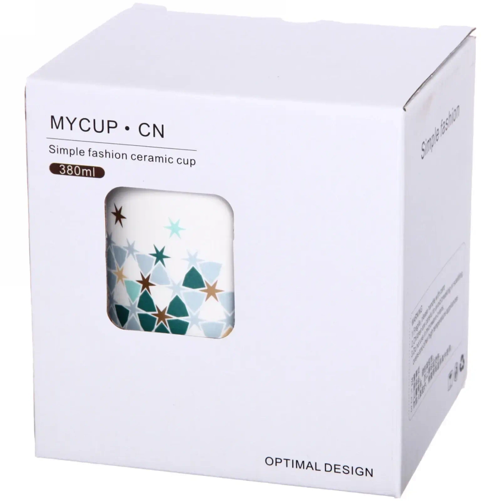 Кружка керамическая 350мл «Калейдоскоп» с керамической крышкой и ложкой, звездочки