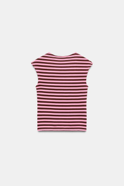 ZARA ТОП В ПОЛОСКУ С ПУГОВИЦАМИ, РОЗОВЫЙ