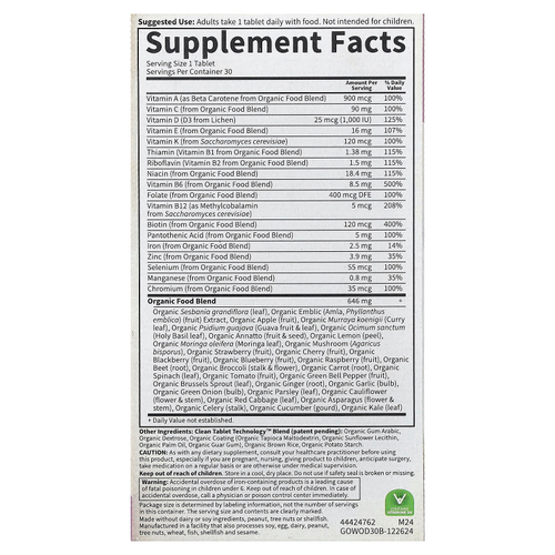 Garden of Life, Organics, мультивитамины из цельных продуктов для женщин, одна таблетка в день, 30 веганских таблеток