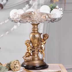 Фруктовница Путти Бронза со стеклянной чашей