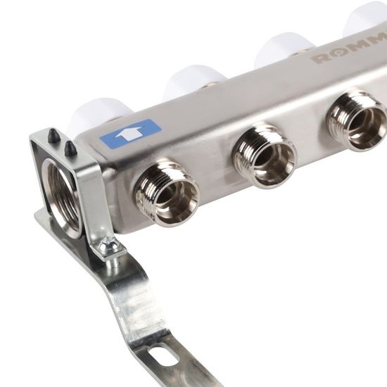 Коллектор Rommer 1"x3/4" на 6 контуров с запорными клапанами (нерж. сталь) RMS-3200-000006