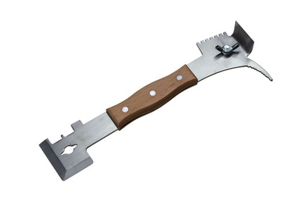 Стамеска многофункциональная (гвоздодер, молоток, раздвижка рамок, скребок, чистка проволоки на рамках) (нерж. сталь, ручка дерево)