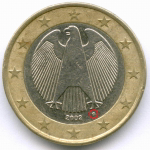 1 евро 2002 год (D). Германия. Регулярный выпуск. Тип 1. Биметалл VF