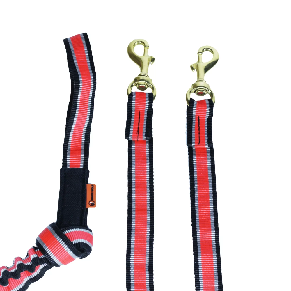 потяг на 2 собаки красный с латунным карабином