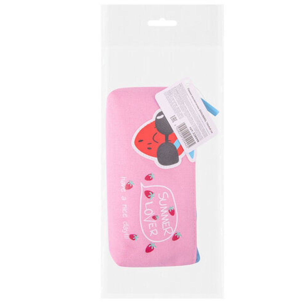 Пенал-косметичка BRAUBERG, канвас с аппликацией, "Cool Strawberry", 19х4х8 см, 228998