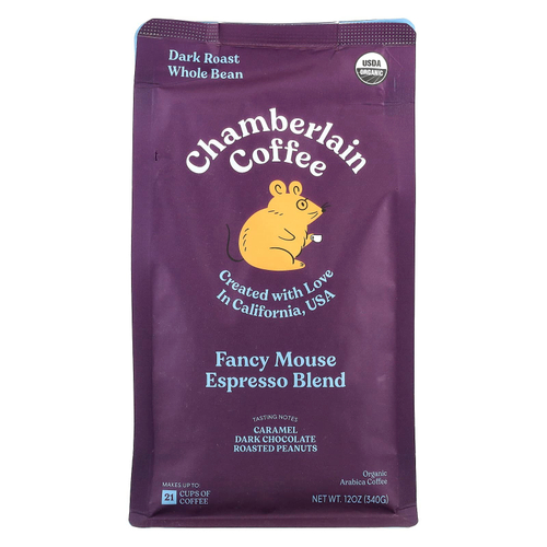Chamberlain Coffee, Fancy Mouse Espresso Blend, цельные бобы, темная обжарка, 340 г (12 унций)