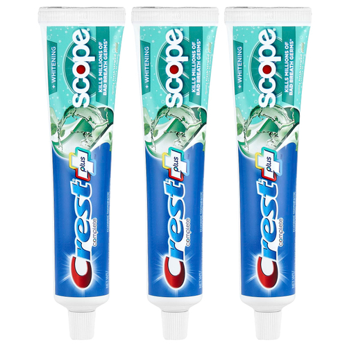 Crest, Complete Plus ™, Scope® + Whitening, зубная паста с фтором, мятная свежесть в полоску, 3 пакетика по 153 г (5,4 унции)
