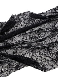 Кружевное эластичное полотно оптом (сетка), цветы, черный