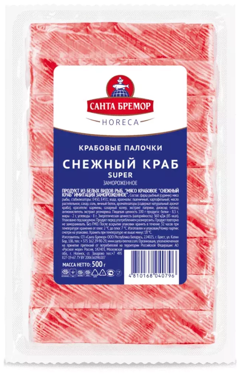 Палочки крабовые "Снежный краб" зам 500гр Санта Бремор