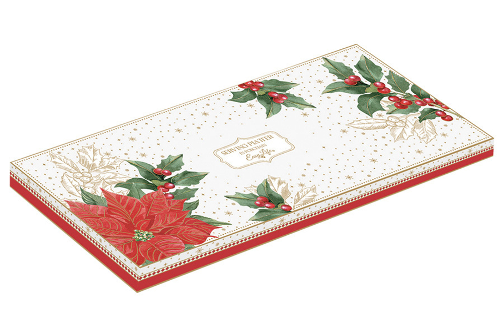 Блюдо овальное 36х16см Easy Life Пуансеттия и ягоды