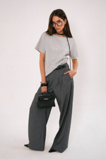 Брюки палаццо из костюмной ткани со вставкой на поясе