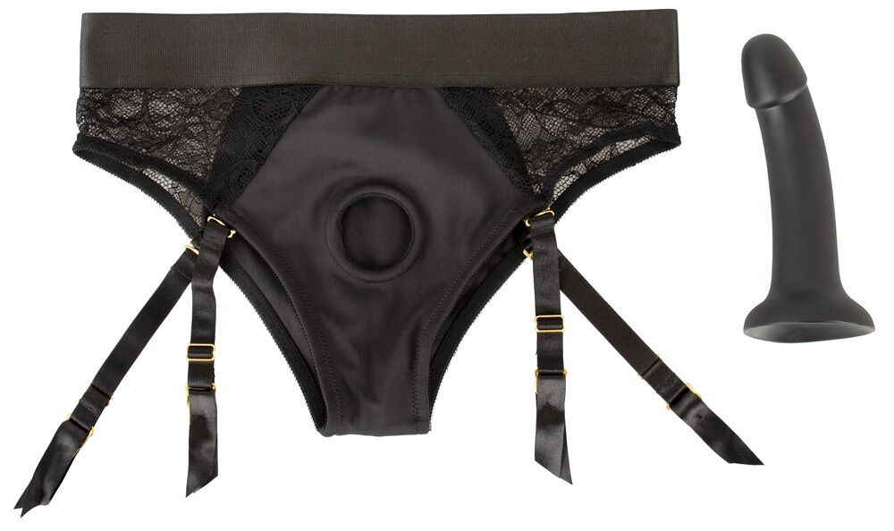 Черный женский страпон Strap-on Set: трусики и насадка (Цвет: черный)