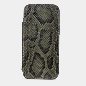 Чехол-книжка кожаная для iPhone 16 Pro Max, питон зеленого цвета