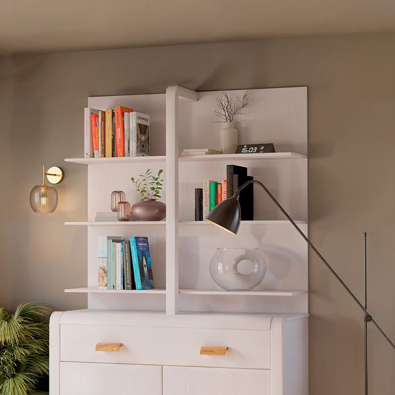 Стеллаж 104х32х112, Мадейра, навесной, деревянный 3 полки, для игрушек, книг, массив сосны, белый, Dipriz