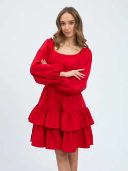 Платье праздничное ярусное с воланами для девочки красное