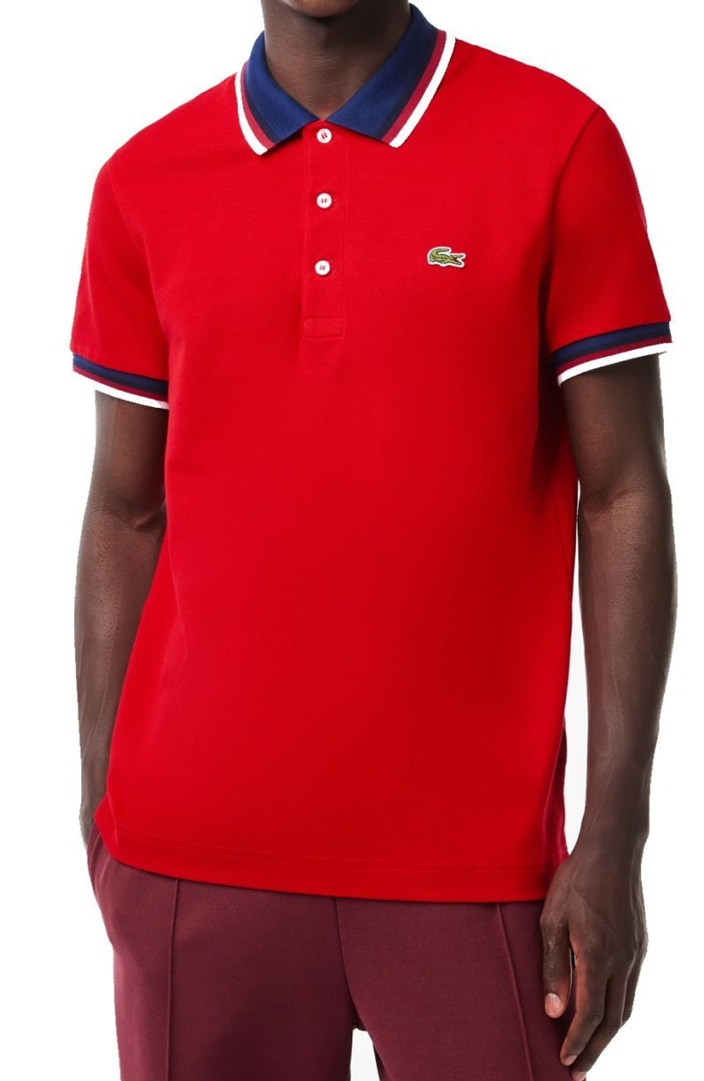 Мужское теннисное поло Lacoste Regular Fit Stretch Cotton Piqué Contrast Collar Polo Shirt - red