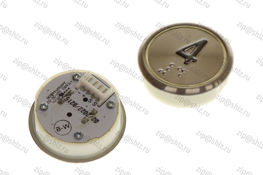 Кнопка (кнопочный модуль) BBP-R331-CMPLT-S-W-04-C &quot;4 этаж&quot;, круглая, статическая белая подсветка, Брайль.