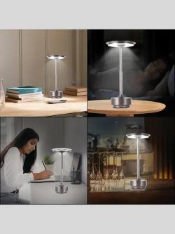 MONOBIN Лампа настольная ночник беспроводная сенсорная, Трехцветное затемнениедля ресторана, отеля, бара, кафе и спальниСеребро.